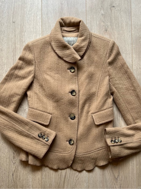 Burberry Jackets & Blazers - Burberry Camel/Tan Scalloped Hem Wool Blend Blazer Jacket